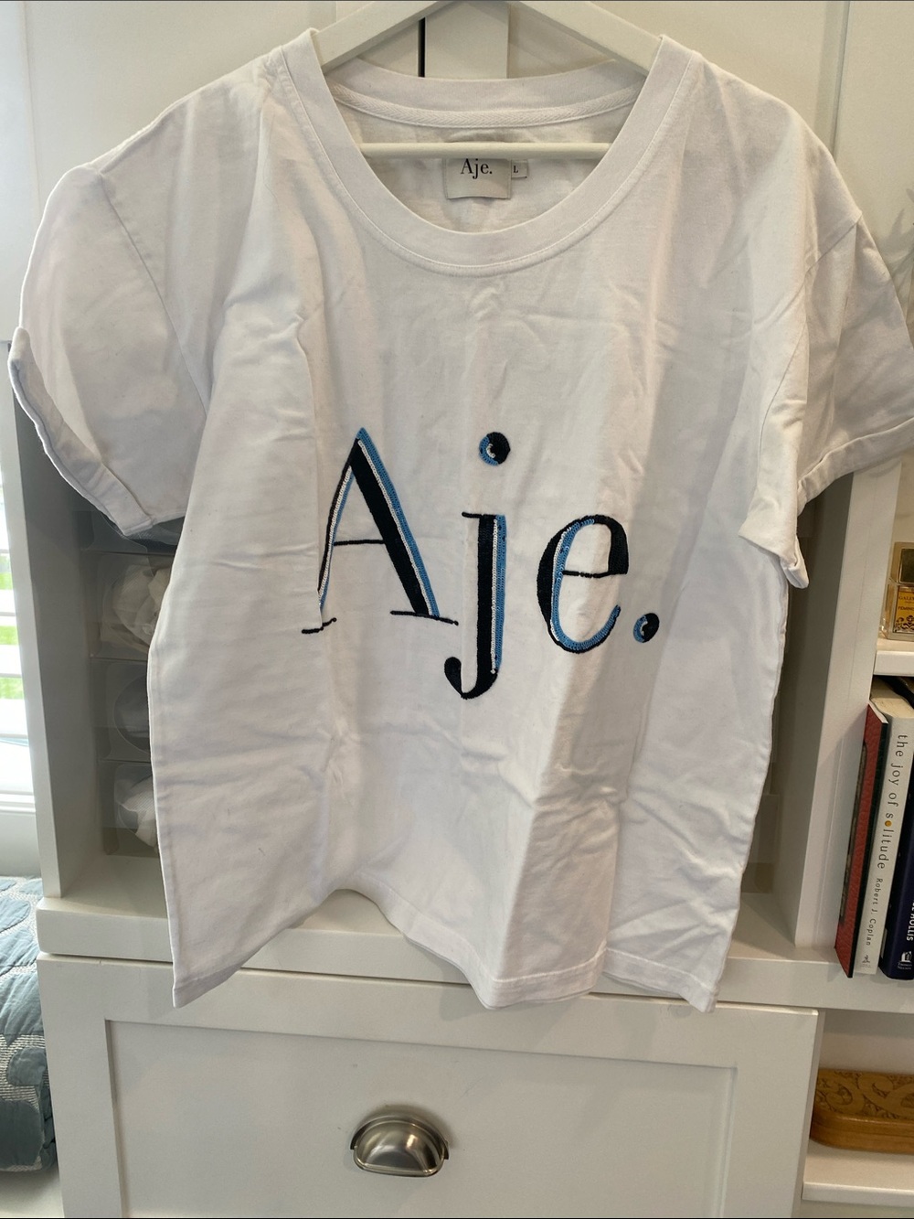 Aje White Lg Tee with Blue Logo